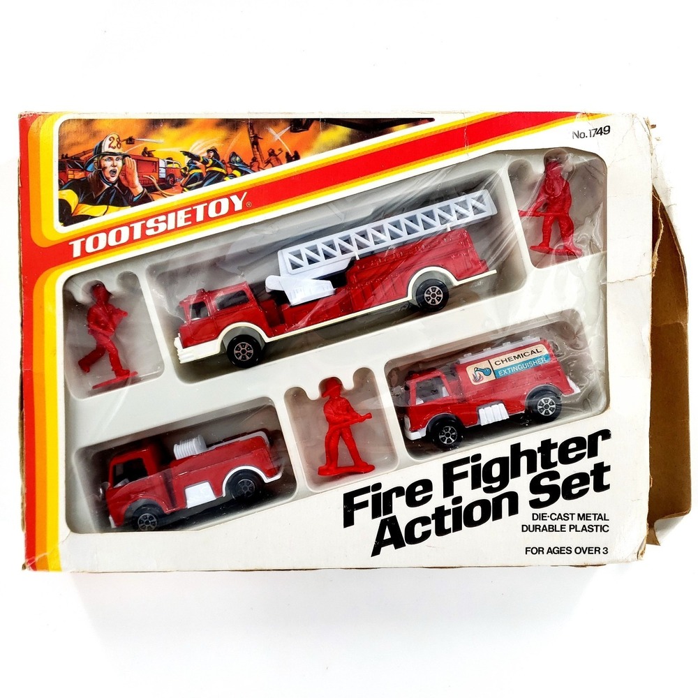 Vintage 1986 Tootsietoy Fire Fighter Action Set #1749 Die-cast Metal Complete